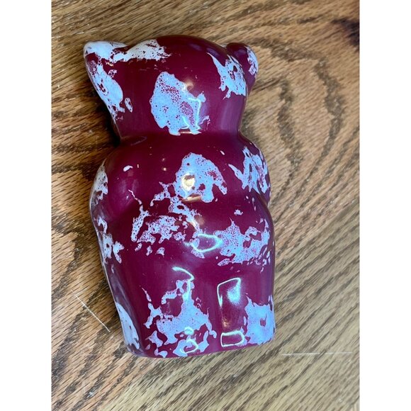 Vintage Bybee Pottery Piggy Bank 6" Tall Maroon White Splatter Sponge Ware Pain - Picture 8 of 10